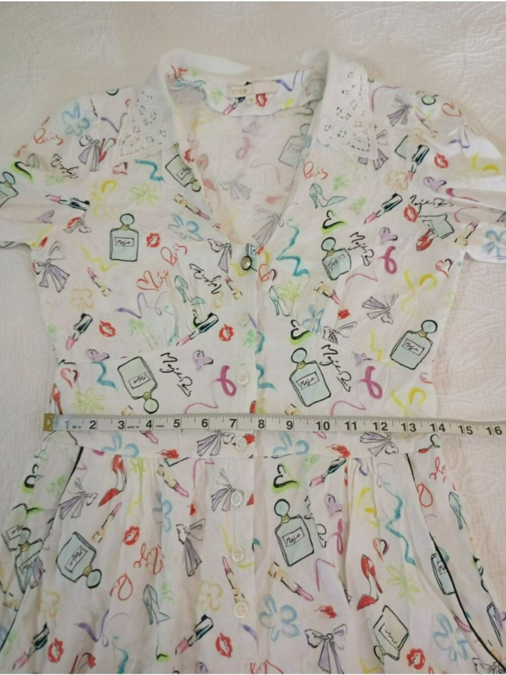 Maje Multicolor Printed Playsuit Lace Collar & Short Sleeves 100% Viscose 36 (S) - Picture 9 of 16